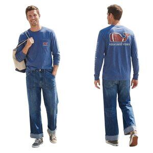 Vineyard Vines Football Whale Graphic Long Sleeve T-shirt Cotton Size M